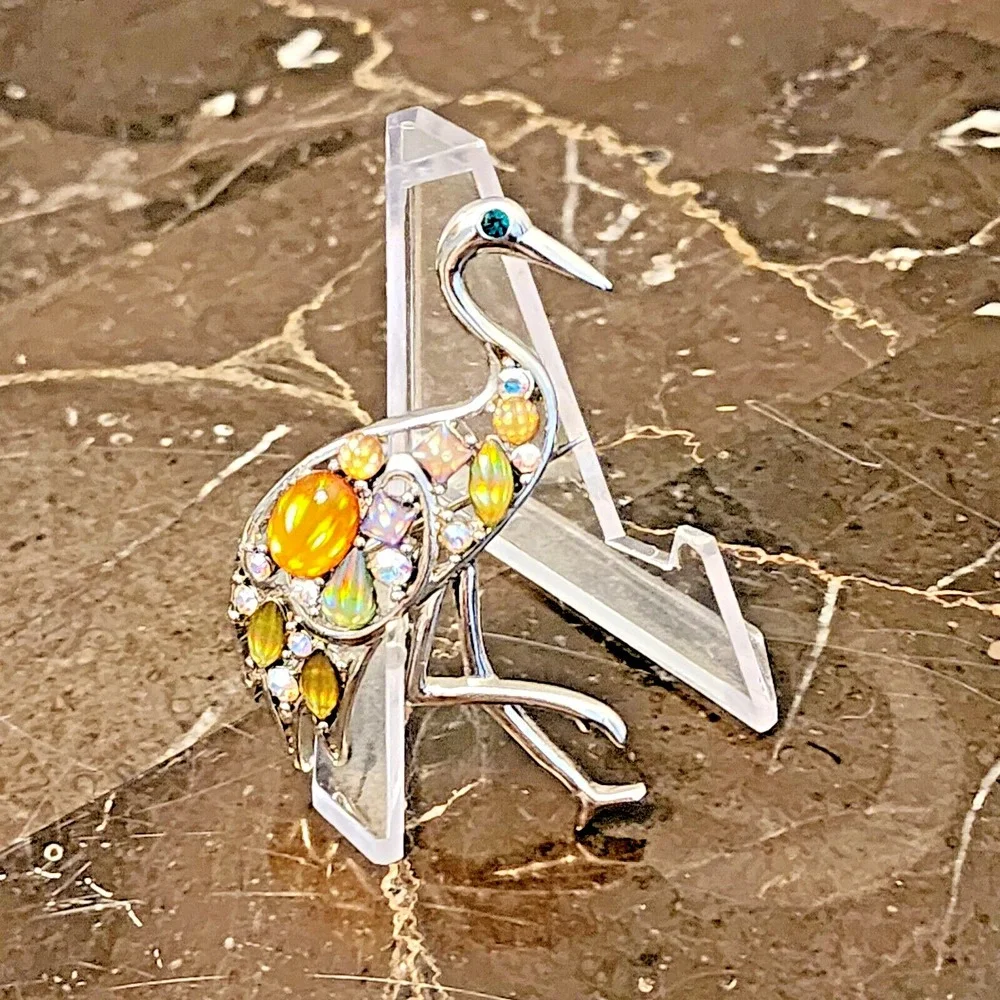 Vintage Silver Multi Color Flamingo Brooch